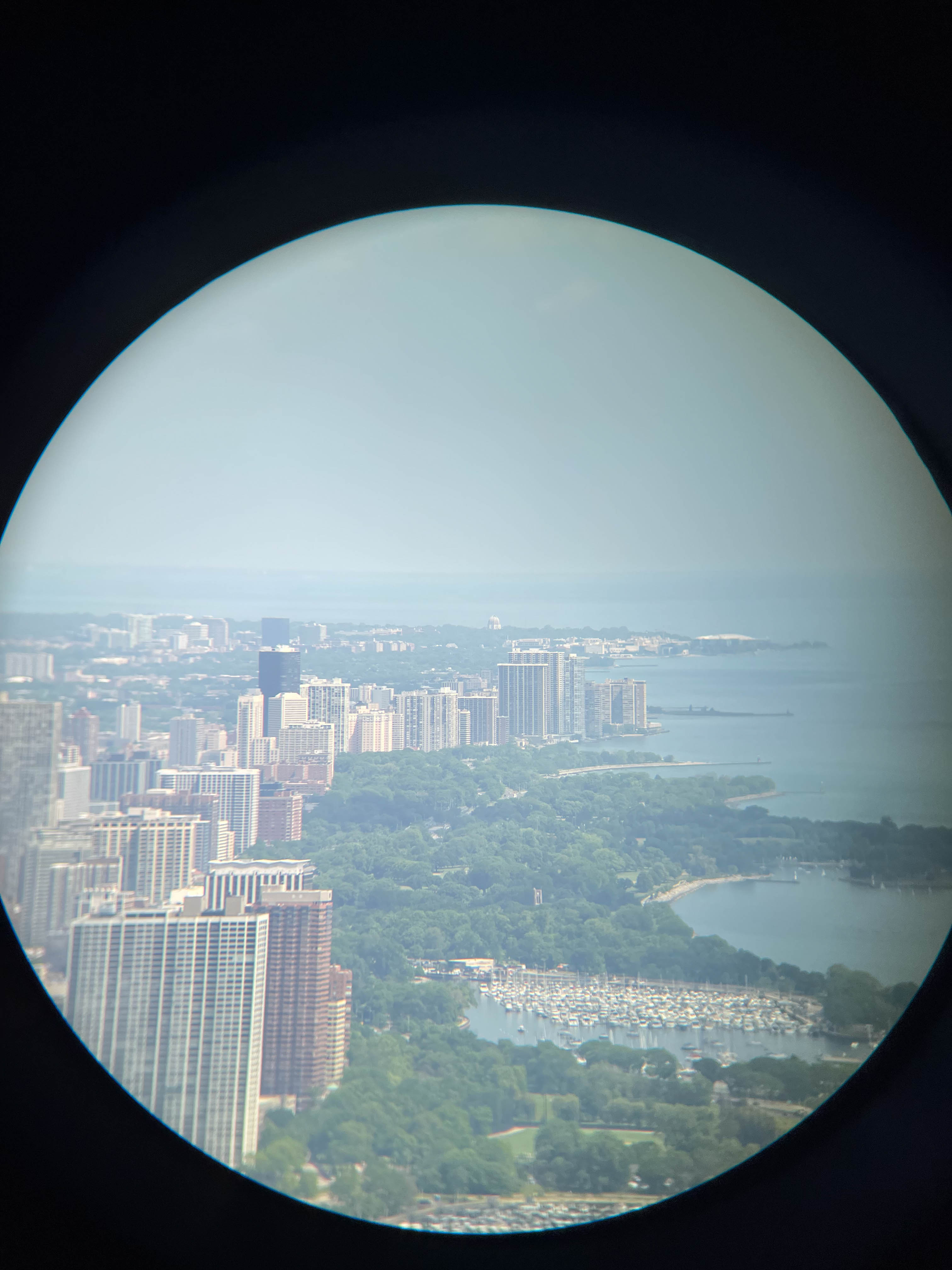 Picture of Northwestern University Campus, as seen through binoculars from the John Hancock Tower!